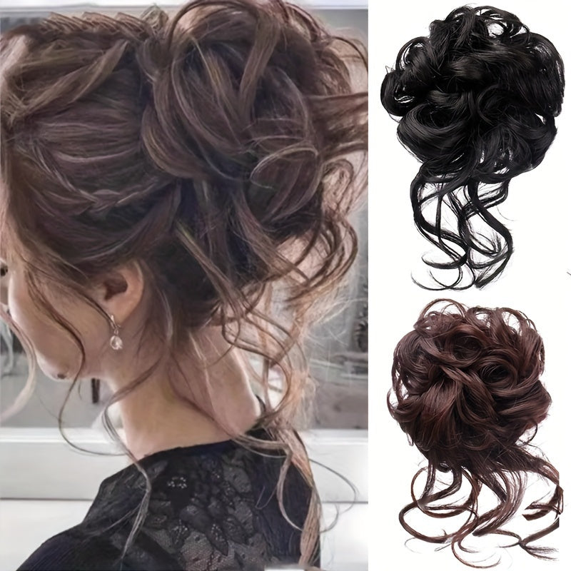 Chic Messy Bun Hairpiece for Women - Large Claw Clip, Natural Fluffy Synthetic Ponytail Extension with Long Tassels