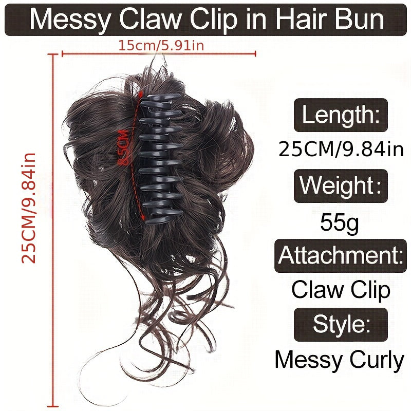 Chic Messy Bun Hairpiece for Women - Large Claw Clip, Natural Fluffy Synthetic Ponytail Extension with Long Tassels