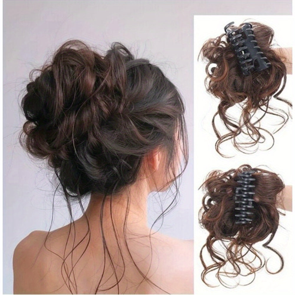 Chic Messy Bun Hairpiece for Women - Large Claw Clip, Natural Fluffy Synthetic Ponytail Extension with Long Tassels