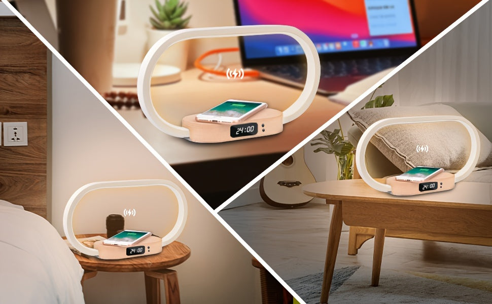 10W Multi-function Wireless Charging Station, Watch, LED Desk Lamp, Night Light, USB Port, Touch Switch, Clock, Fast Charging Station For IPhone, Samsung And Xiaomi Phones