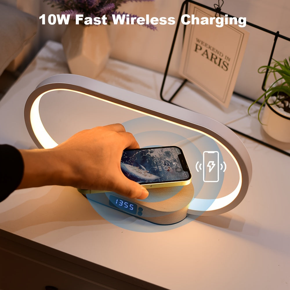 10W Multi-function Wireless Charging Station, Watch, LED Desk Lamp, Night Light, USB Port, Touch Switch, Clock, Fast Charging Station For IPhone, Samsung And Xiaomi Phones