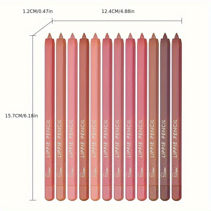 12 Colors Original Lip Liner Pen Set Long-Lasting, Waterproof Sweatproof, Easy Coloring Non-fading Color Rendering Lip Gloss Set Beauty Makeup