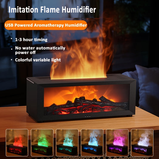 HOTU 1pc, Remote Control Simulated Fireplace, Colorful Light, Humidifier, Aromatherapy, USB Powered, Desk Diffuser, 36V Voltage, <1L Capacity, <10m² Coverage, Mute Function, Top-Open Refill, Mist Mode